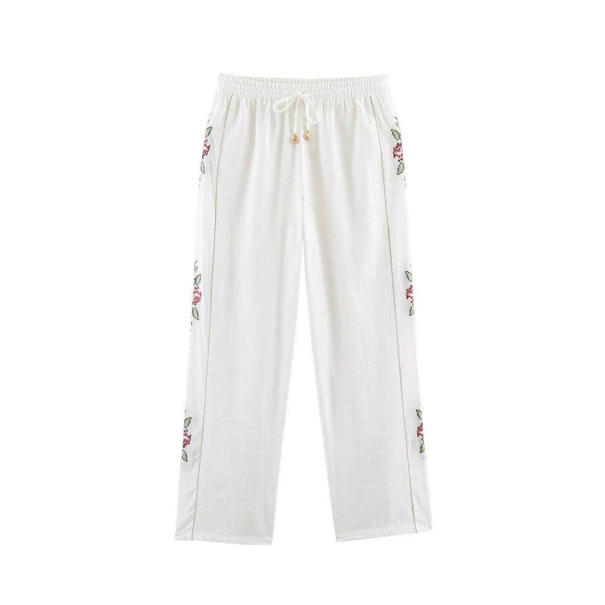 Embroidered Stripe Straight Trousers
