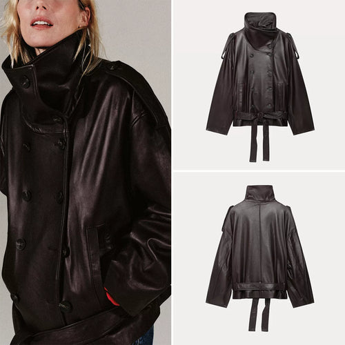 Belted Stand-Collar Jacket in Deep Eggplant Purple
