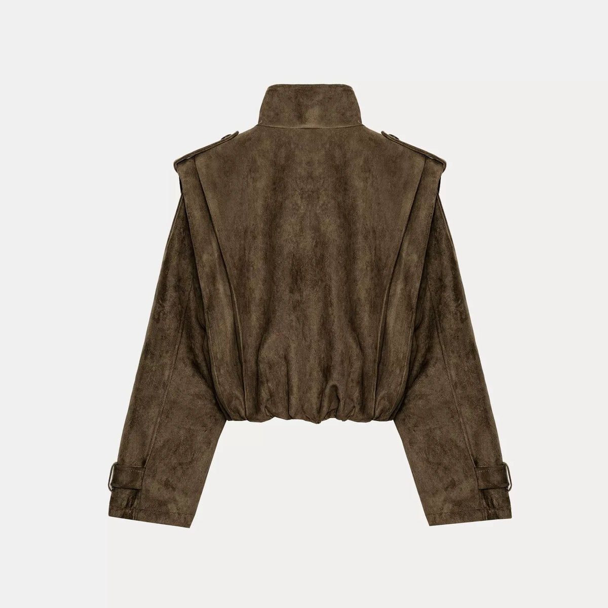 Pleated Stand-Collar Cropped Jacket