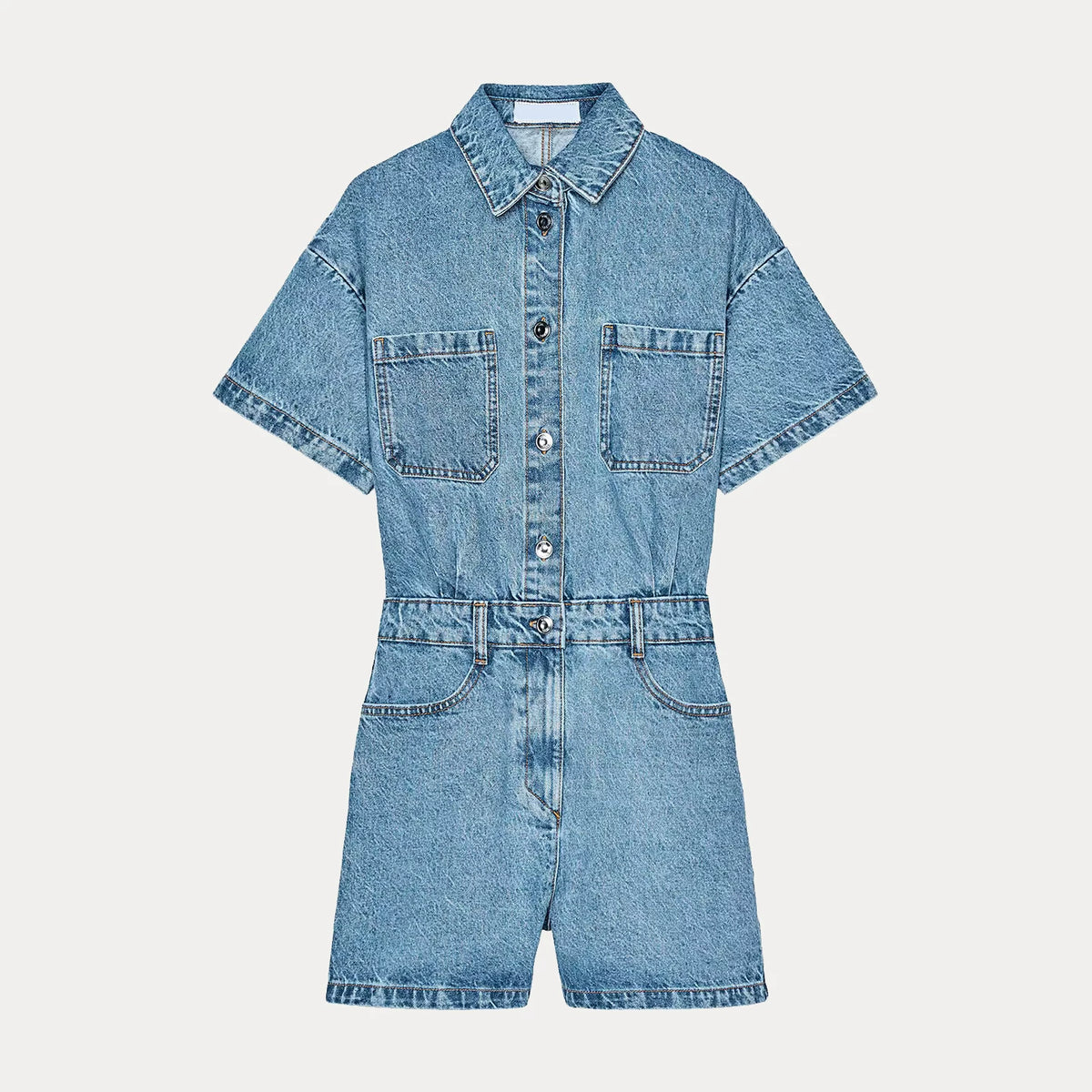 Denim Short-Leg Jumpsuit