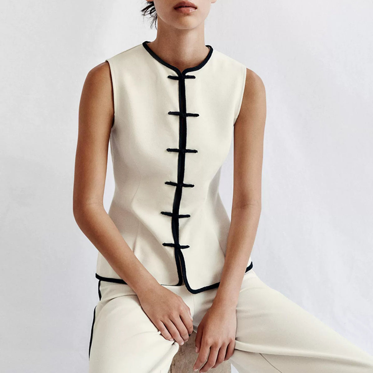 Contrast Trim Sleeveless Top & Trousers Set