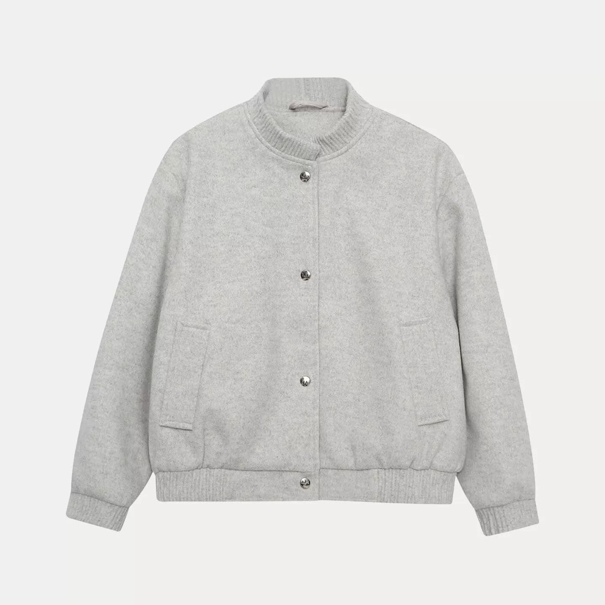 Stand-Collar Button Bomber Jacket