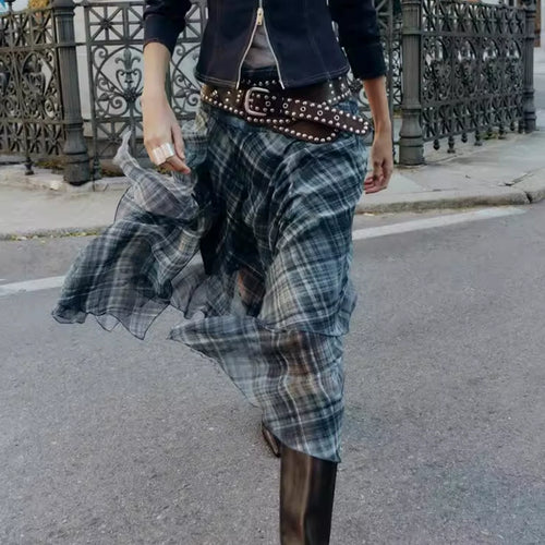 Asymmetric Plaid Midi Skirt