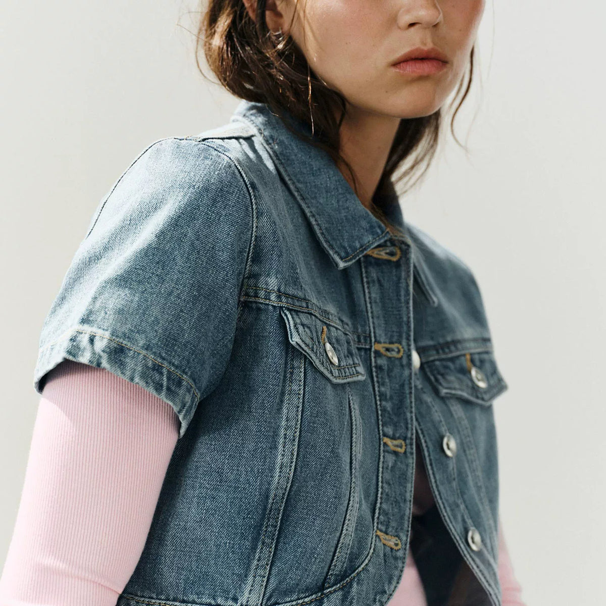 Asymmetric Cropped Denim Shirt