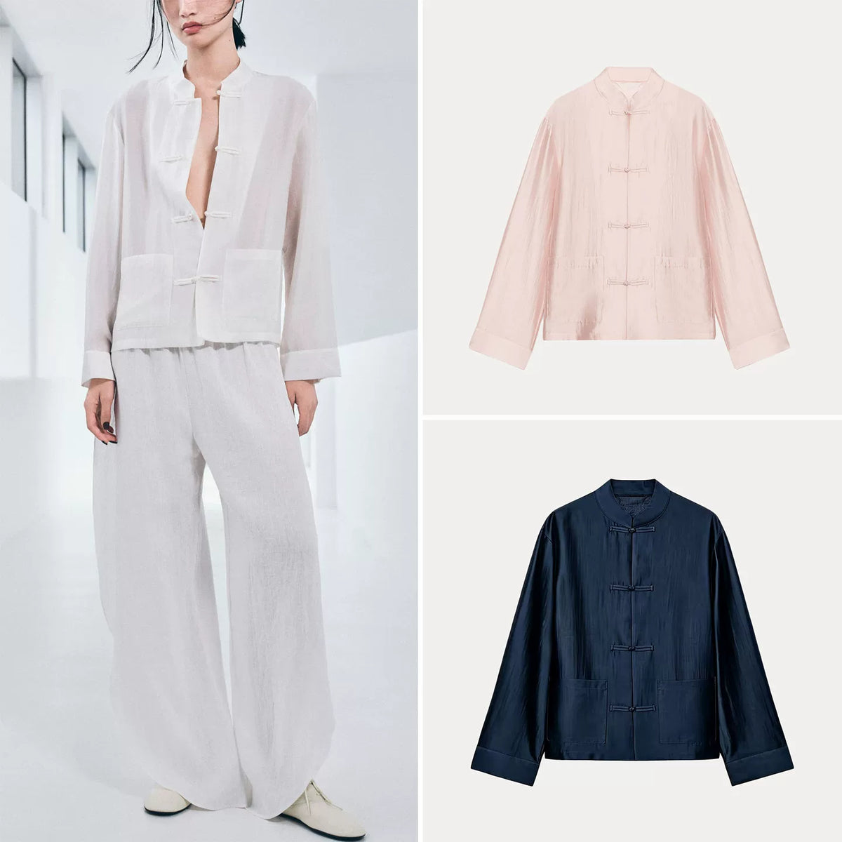 Knot-Button Round Neck Blouse