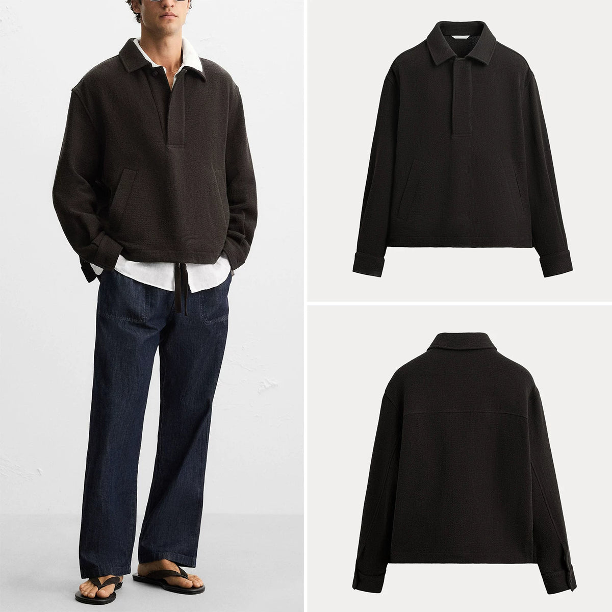 Slim Textured Polo-Collar Shirt Jacket