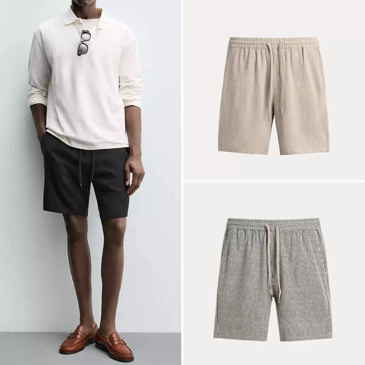Striped Elastic-Waist Shorts