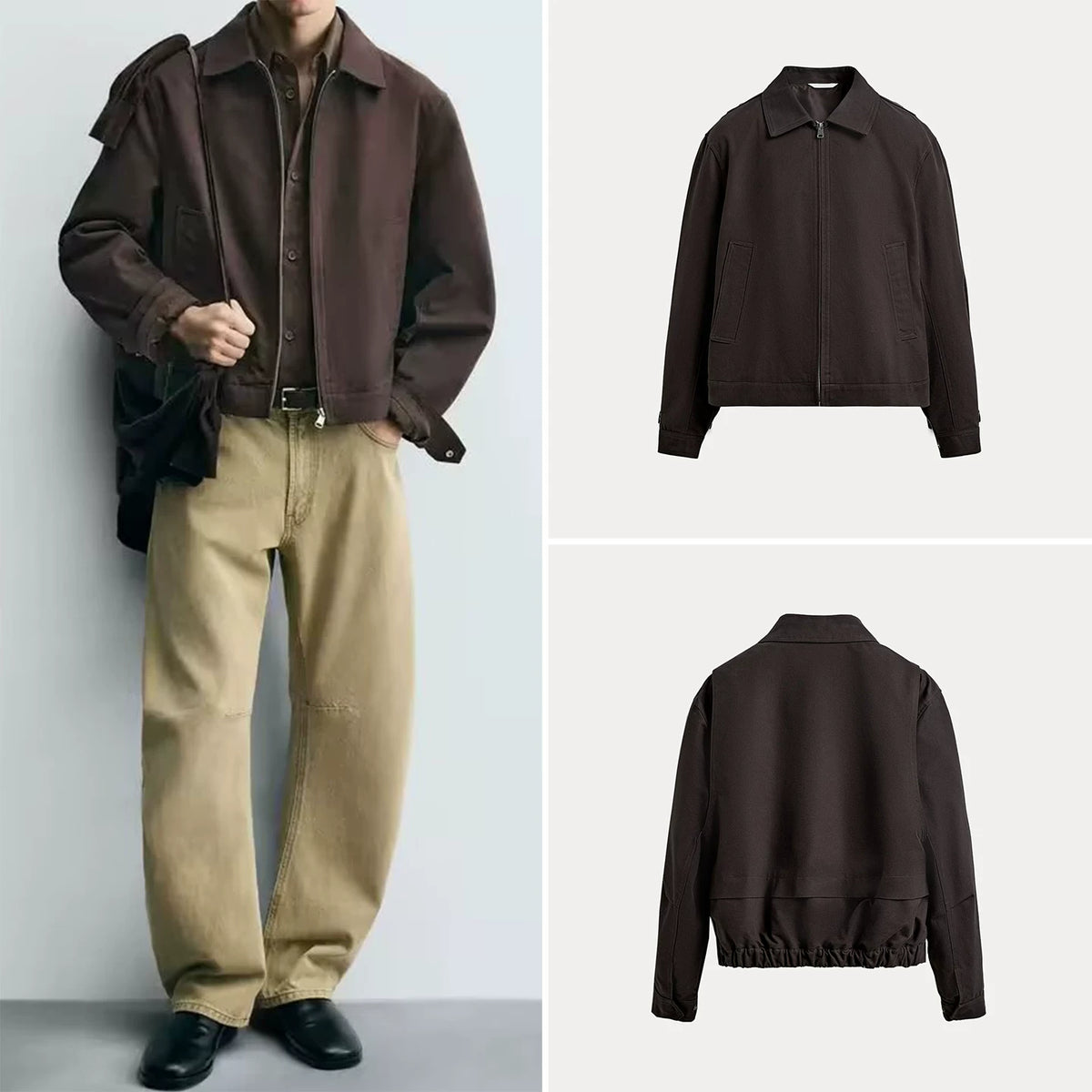 Cropped Elastic Hem Zip Jacket