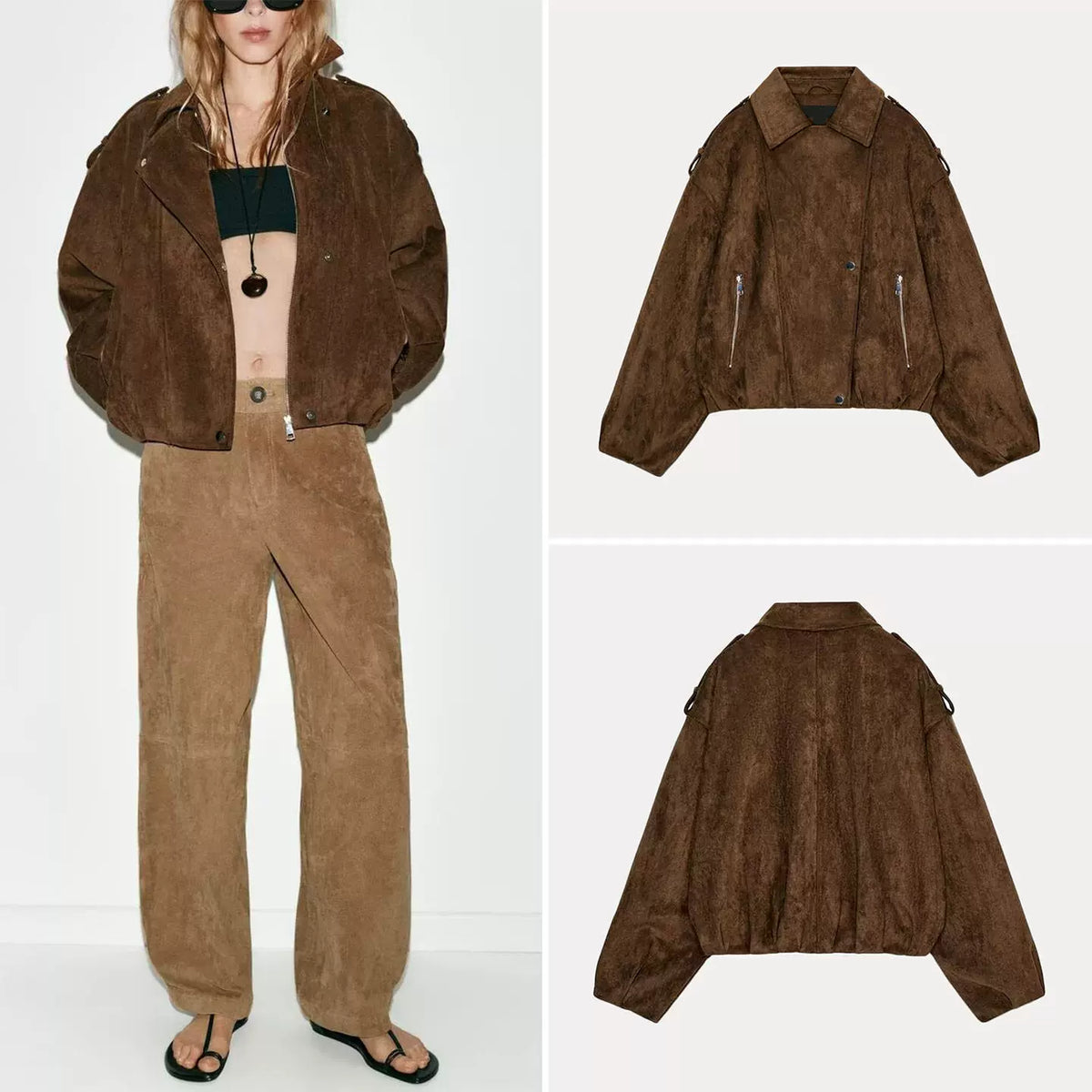 Suede-Effect Biker Jacket