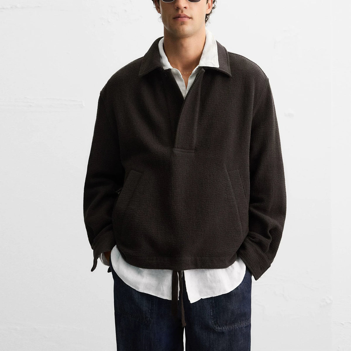 Slim Textured Polo-Collar Shirt Jacket