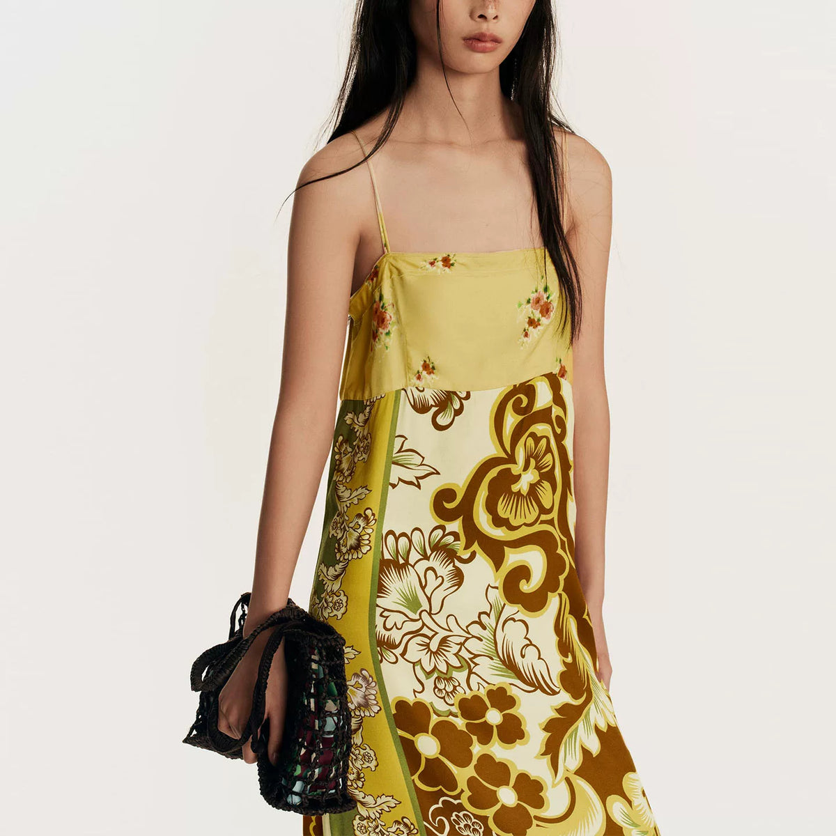Placement Print Panelled Midi Dress