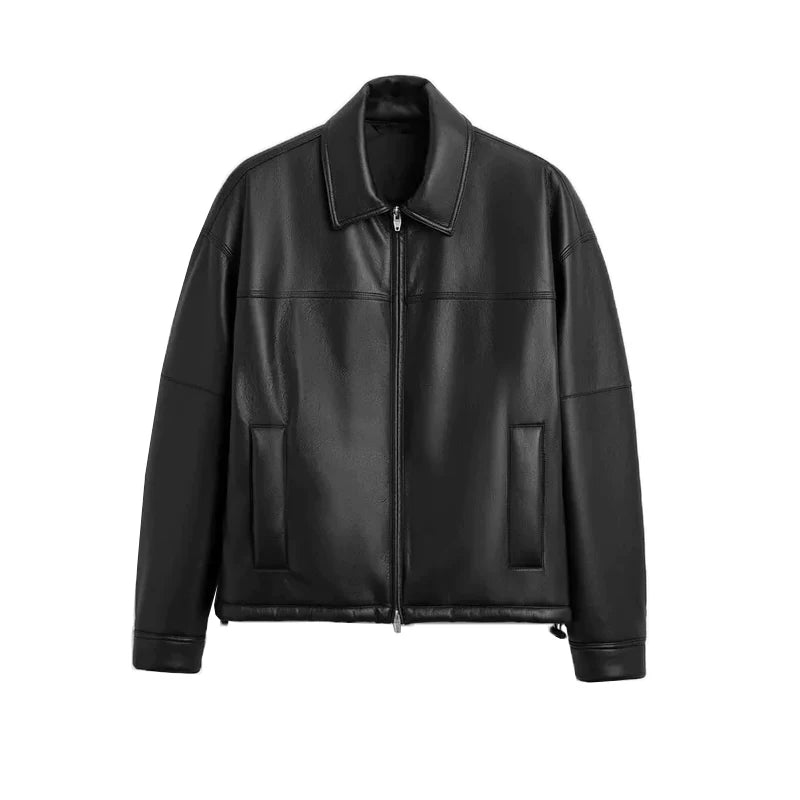 Faux Leather Boxy Zip Jacket
