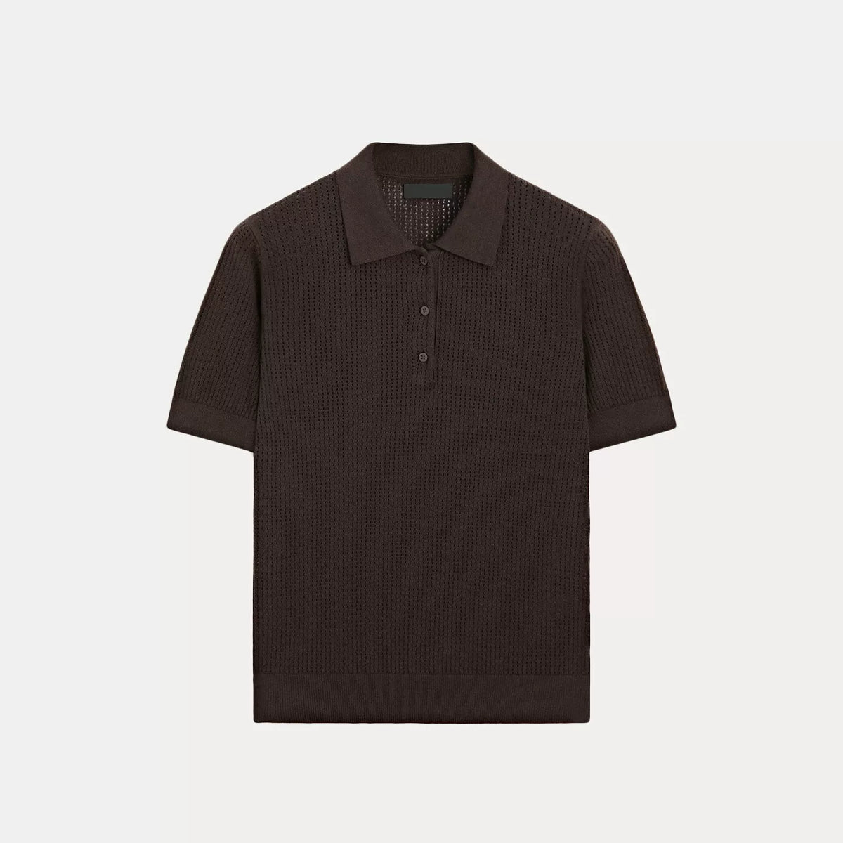 Openwork Polo Collar Short-Sleeve Top