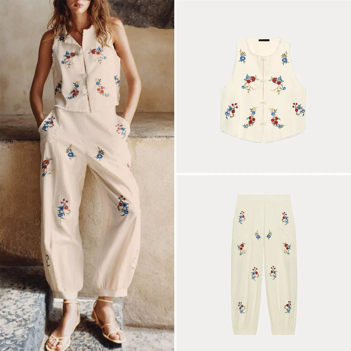 Embroidered Vest Top and Harem Trousers Set