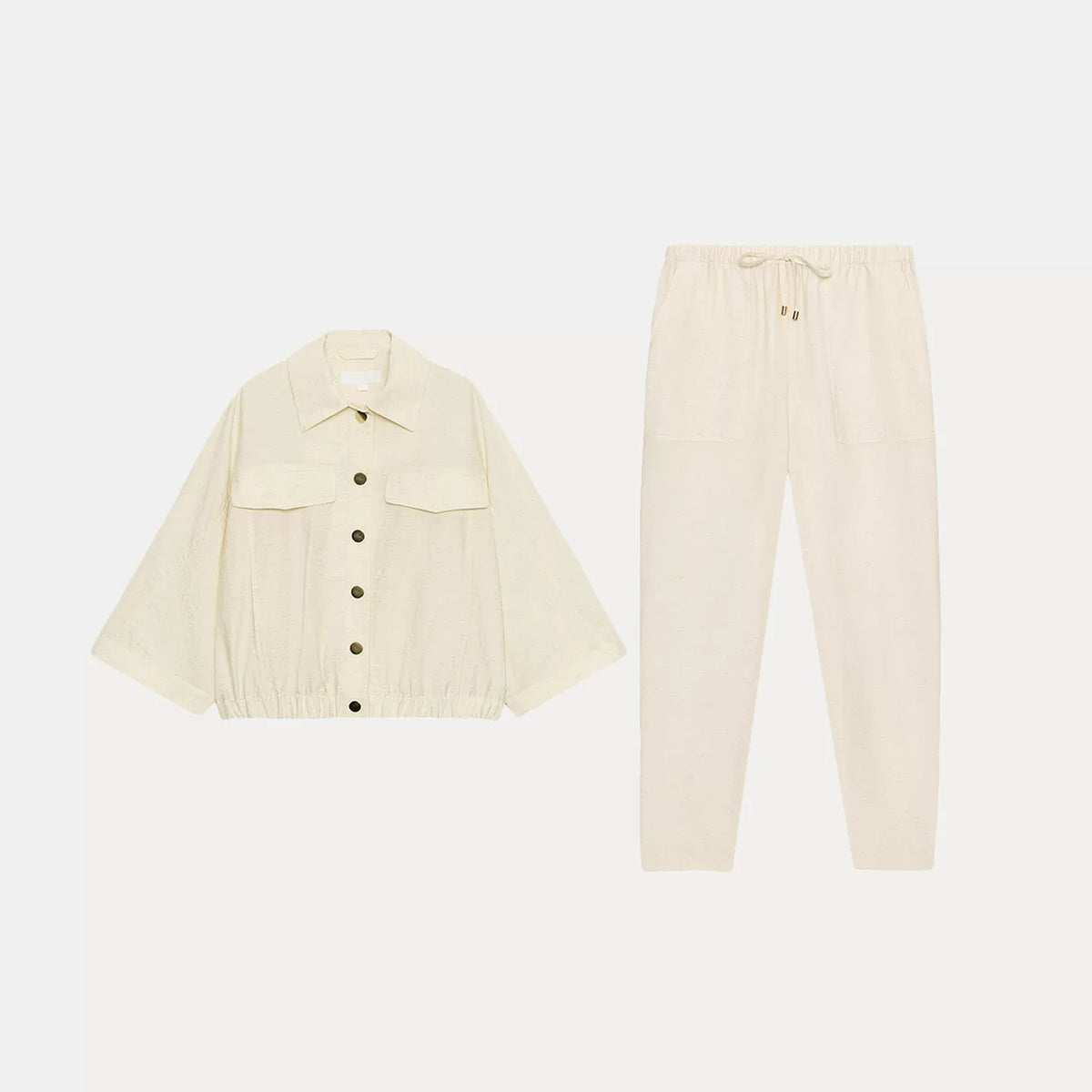 Safari Shirt and Tie-Waist Straight Trousers Set