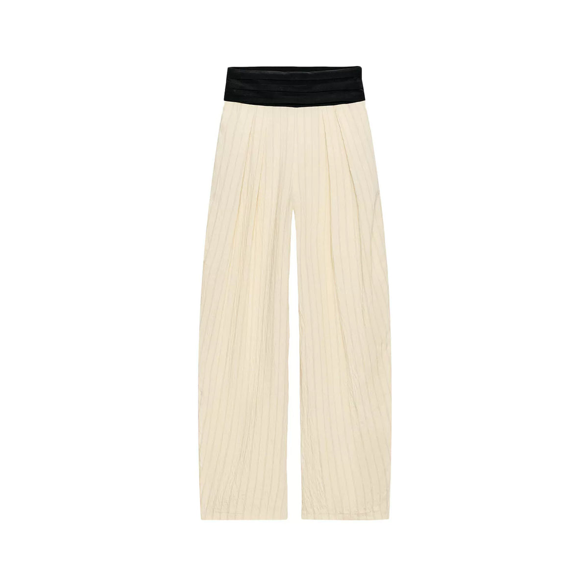 Contrast Trim Striped Top & Wide-Leg Trousers Set