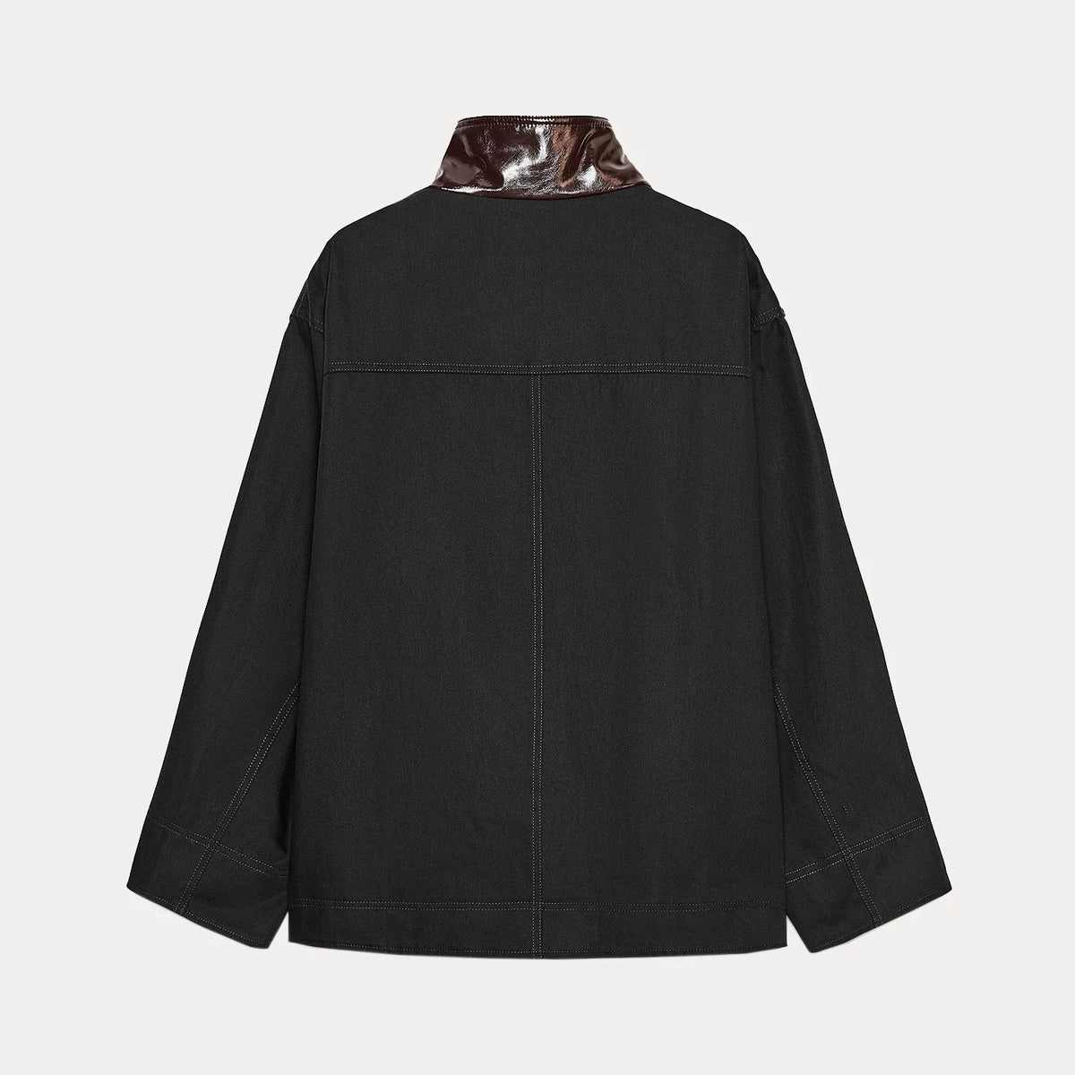 Contrast-Collar Short Jacket