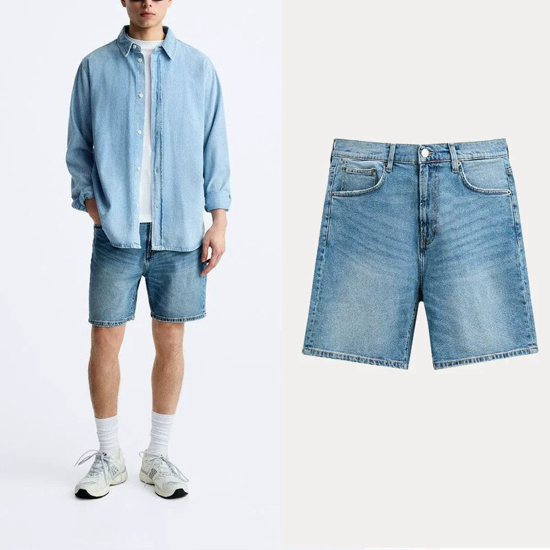 Washed Slim Denim Shorts