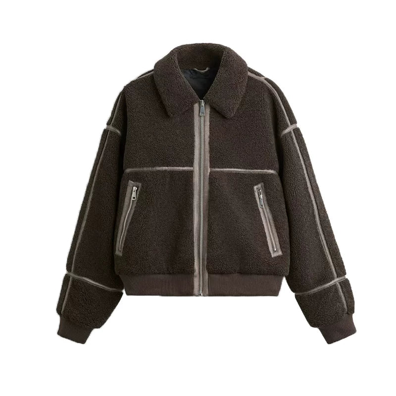 Retro Faux Shearling Zip Jacket
