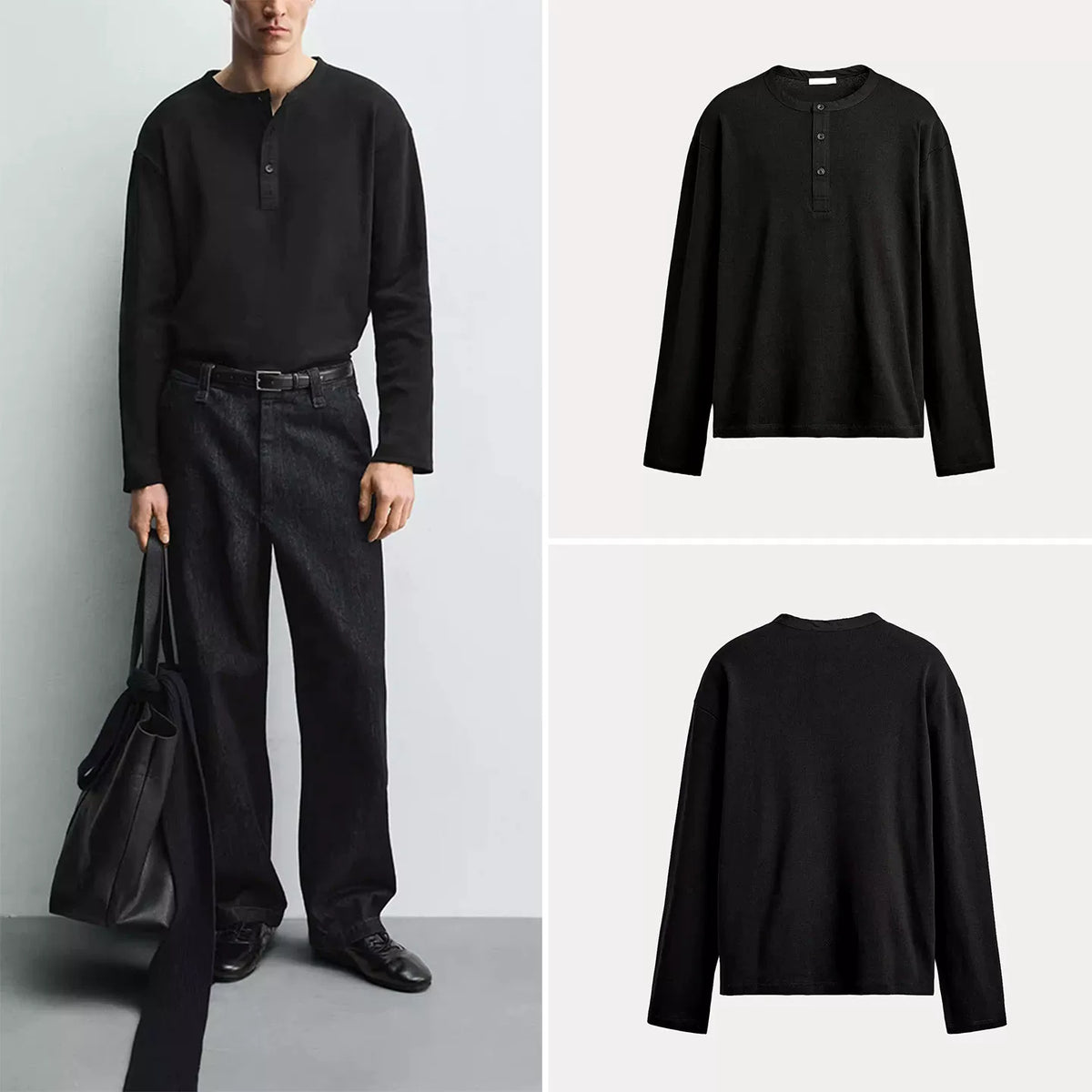 Ribbed Snap-Button Crew T-Shirt