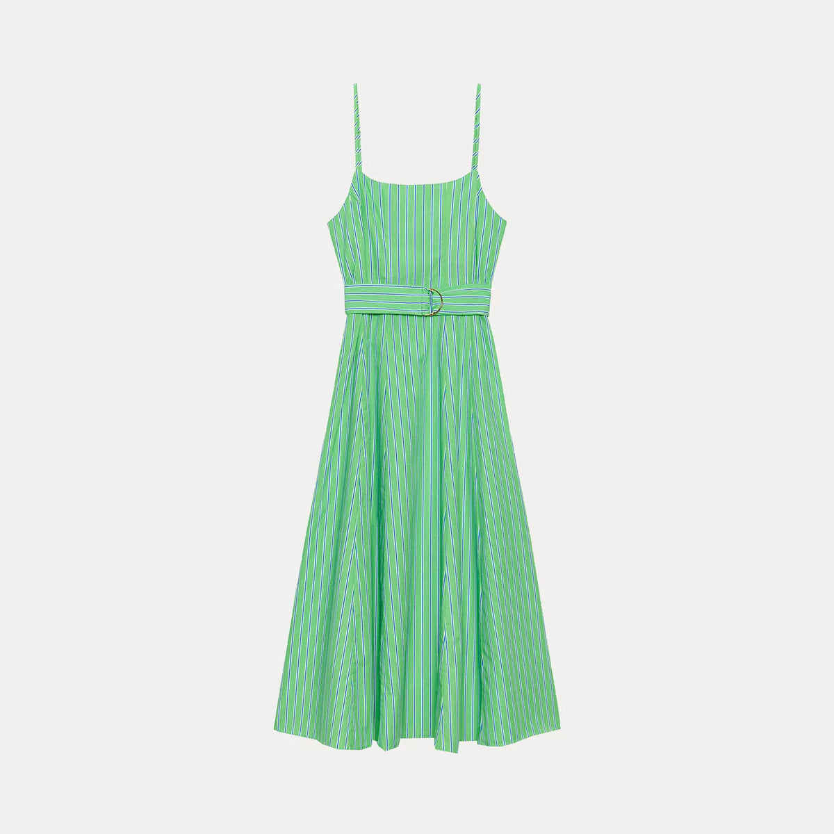 Striped Belted Midi Slip Dress