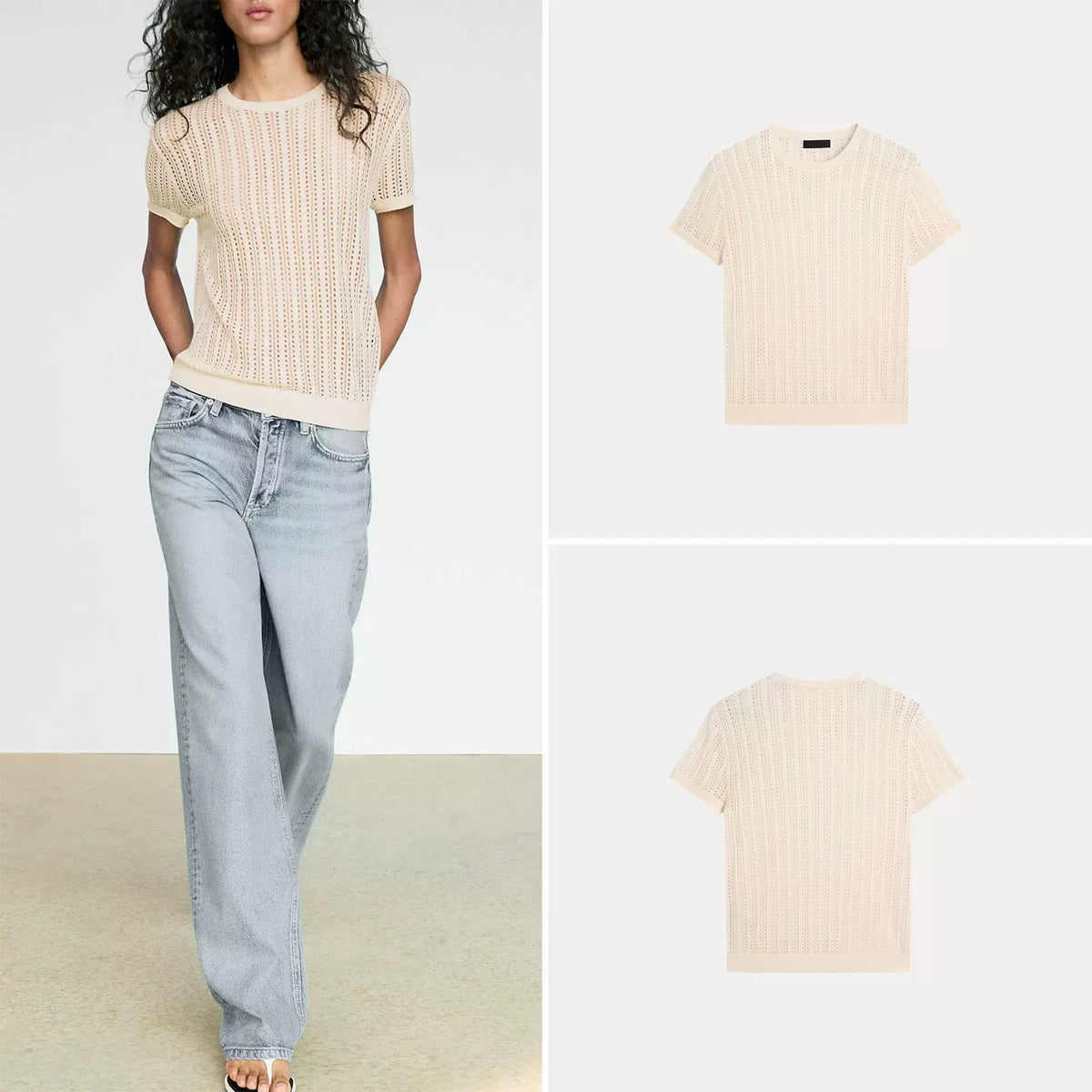 Open-Knit Short-Sleeve Top