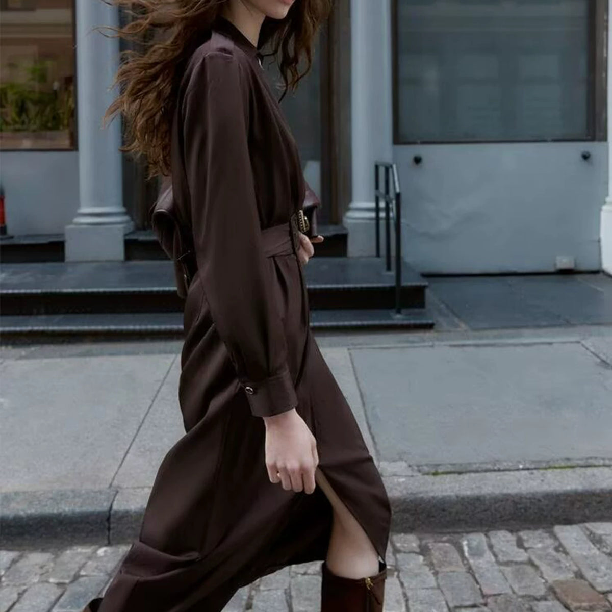 Double-Breasted Belted Midi Dress