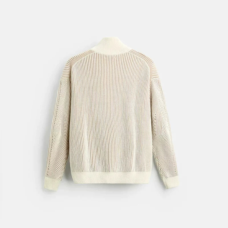 Colour-Block Textured Knit Cardigan