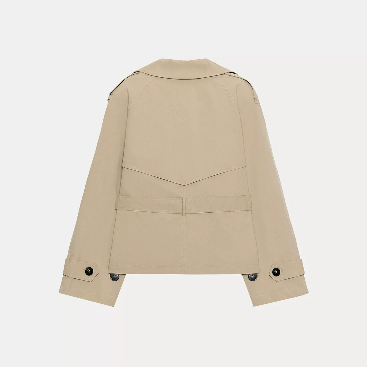 Padded-Shoulder Cropped Trench Coat