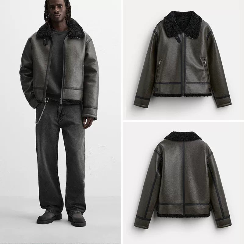 Faux Fur-Lined Faux Leather Jacket
