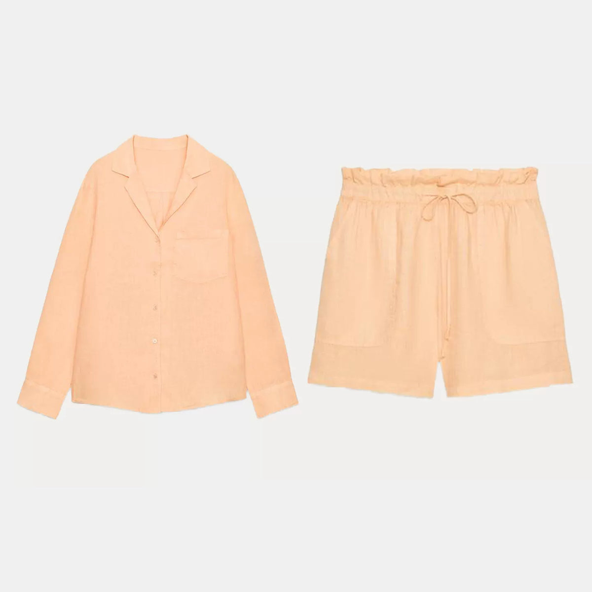 Pocket Shirt and Tie-Waist Shorts Set
