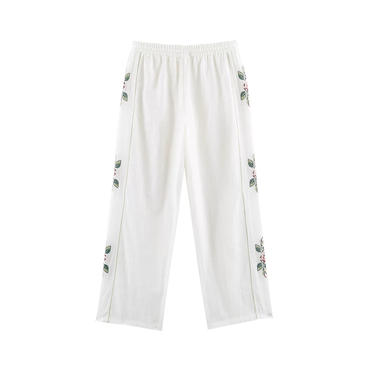 Embroidered Stripe Straight Trousers