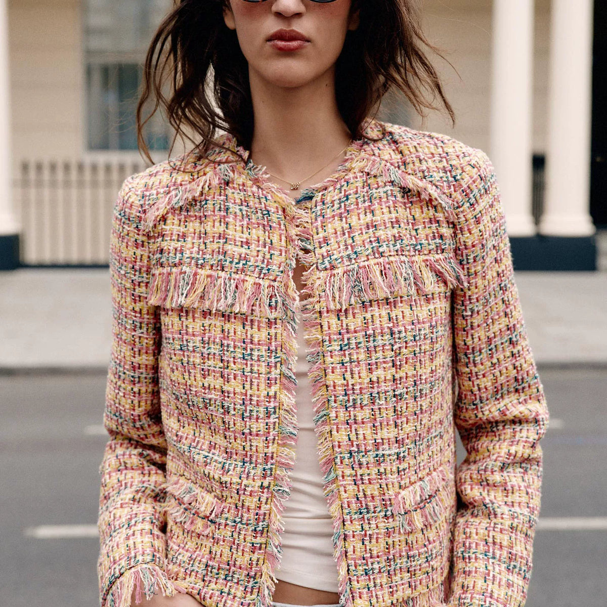 Fringe-Textured Open-Front Jacket