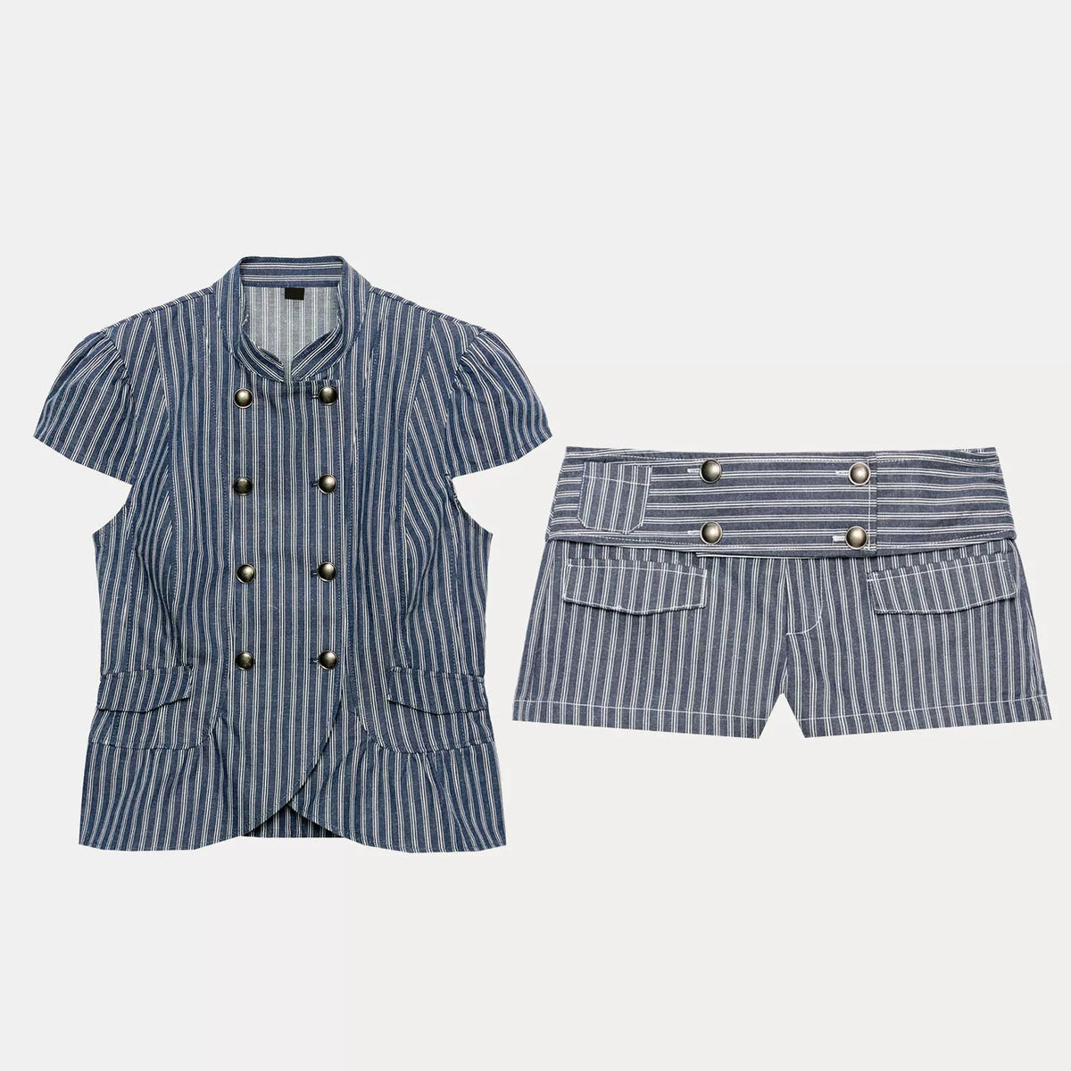 Striped Button Top and Mini Shorts Set
