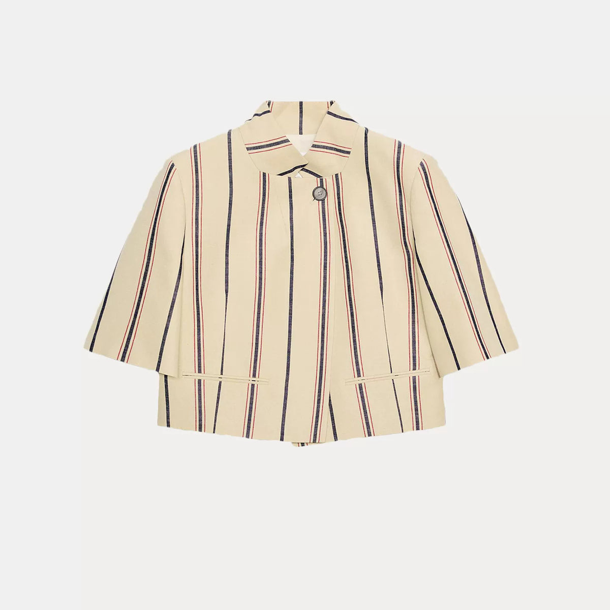Striped Short-Sleeve Cropped Blazer