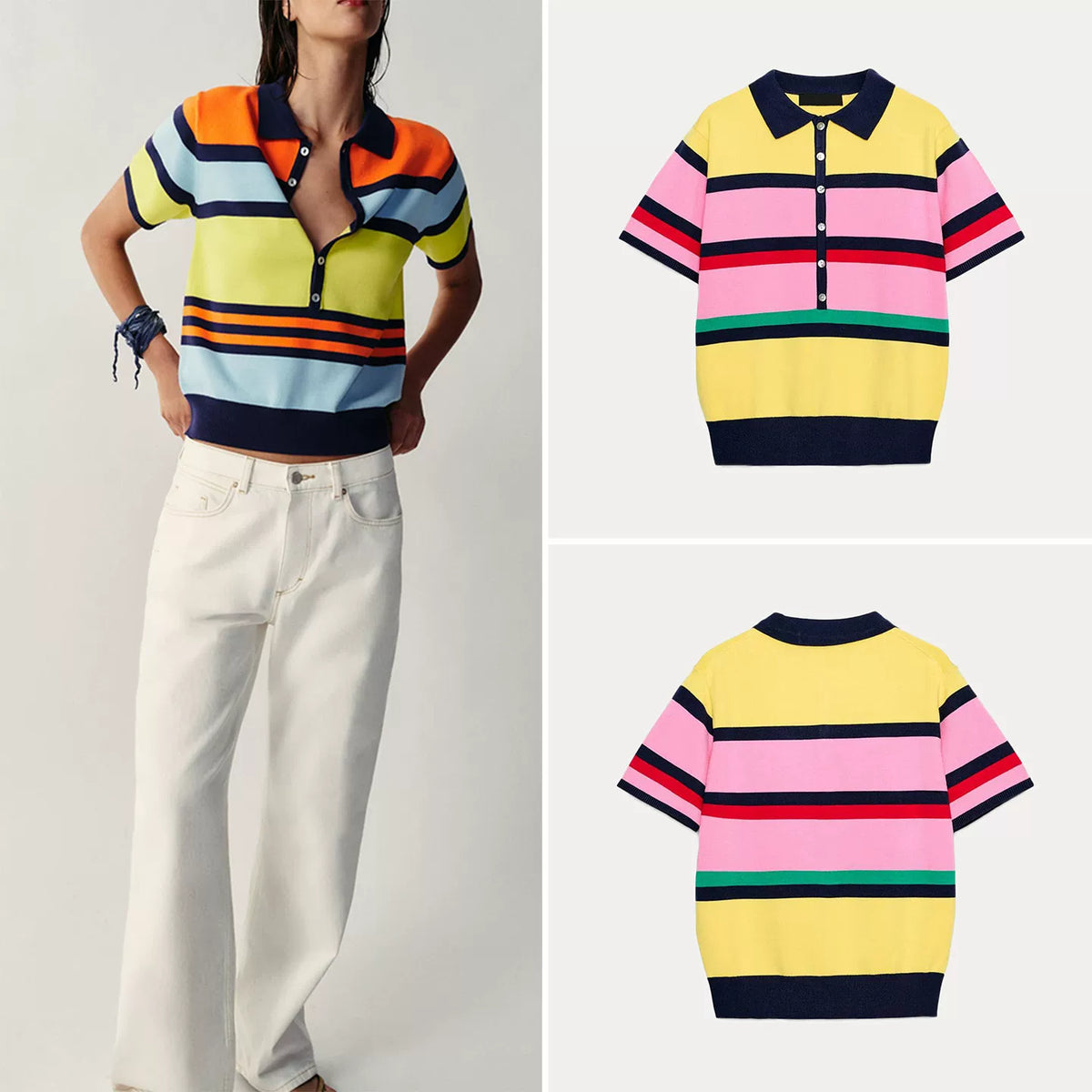 Short-Sleeve Striped Knit Polo