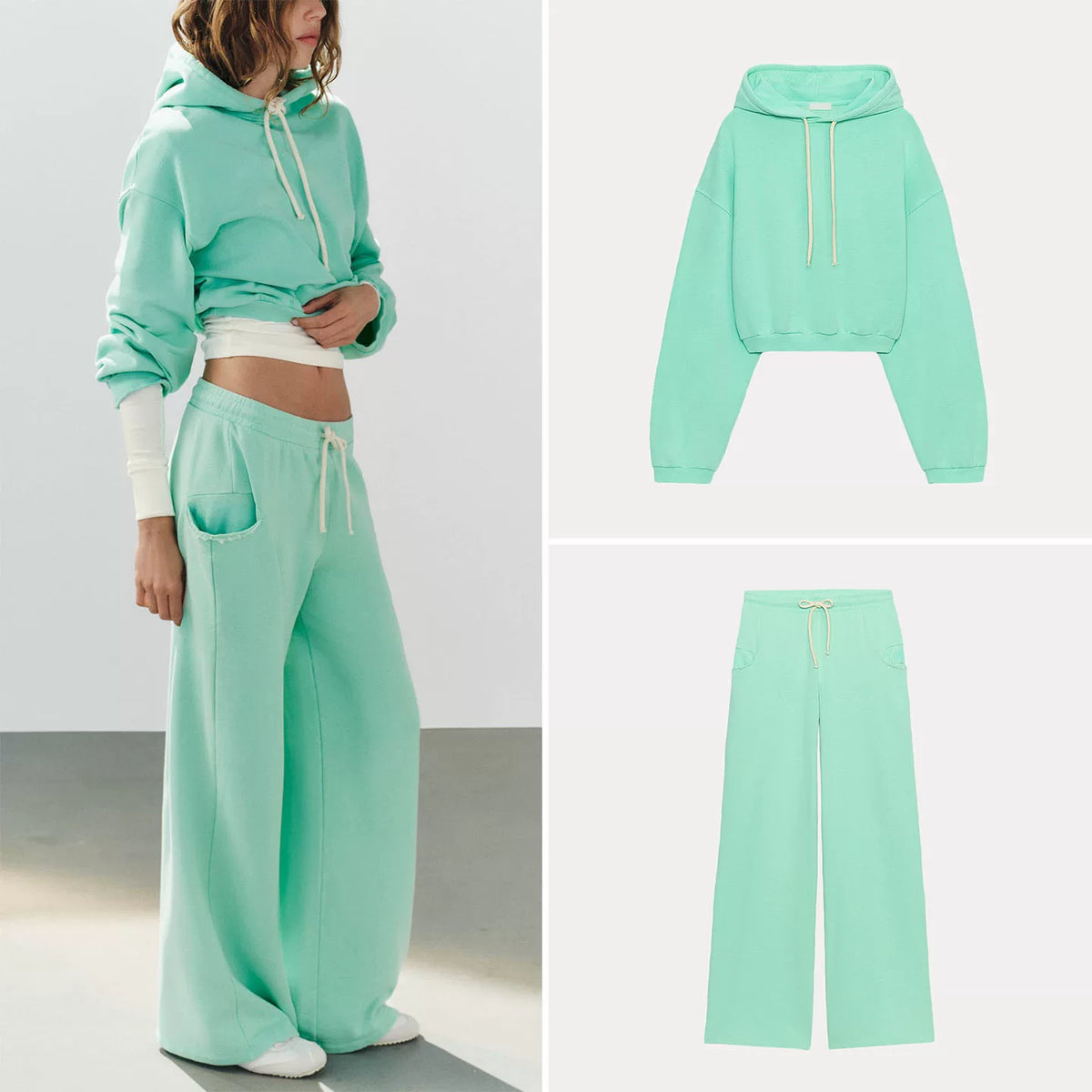 Neon Green Hooded Sweatshirt Set