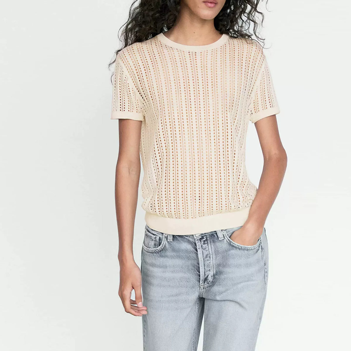 Open-Knit Short-Sleeve Top
