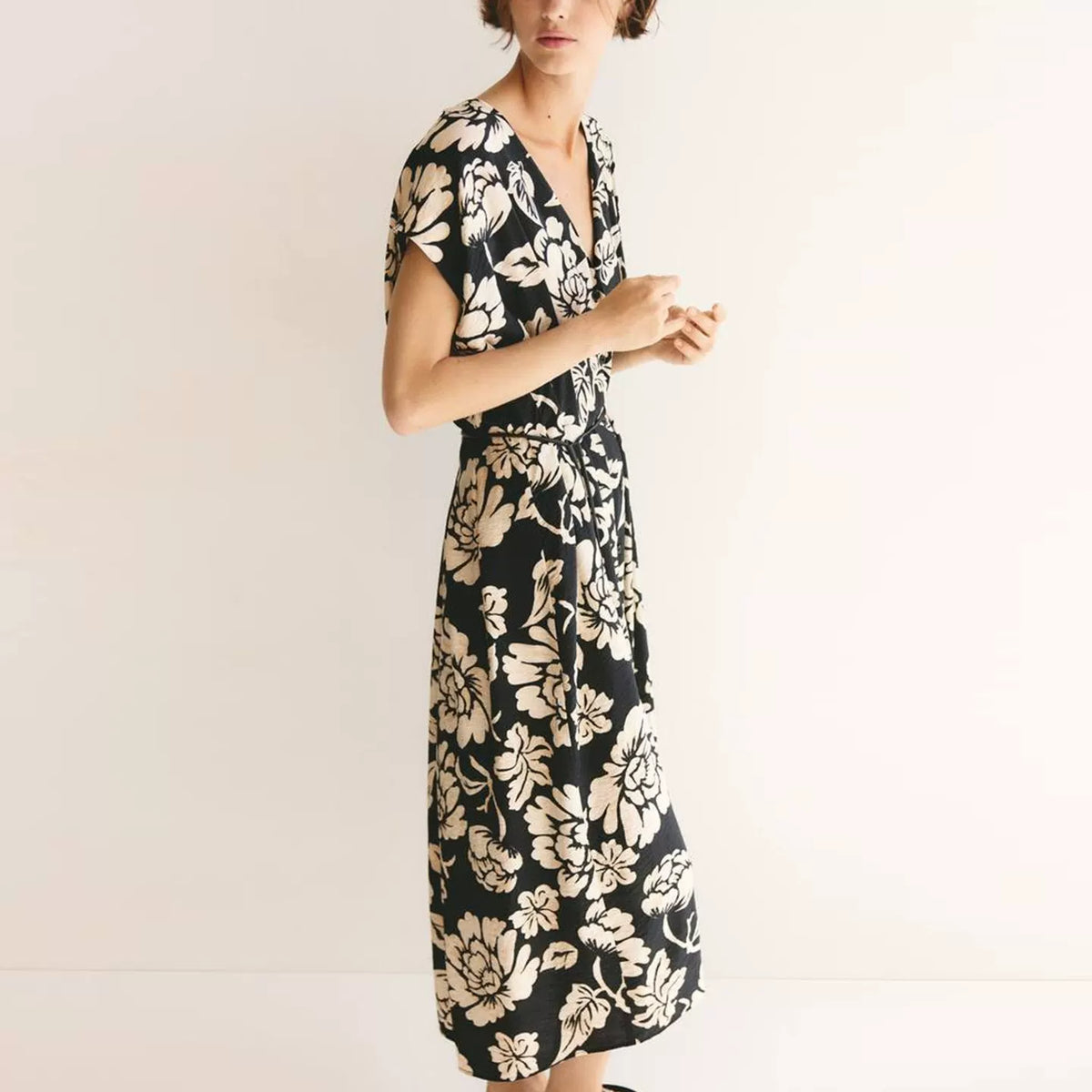 Button-Front Midi Dress