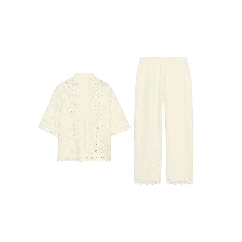 Cutwork Embroidered Shirt and Trousers Set