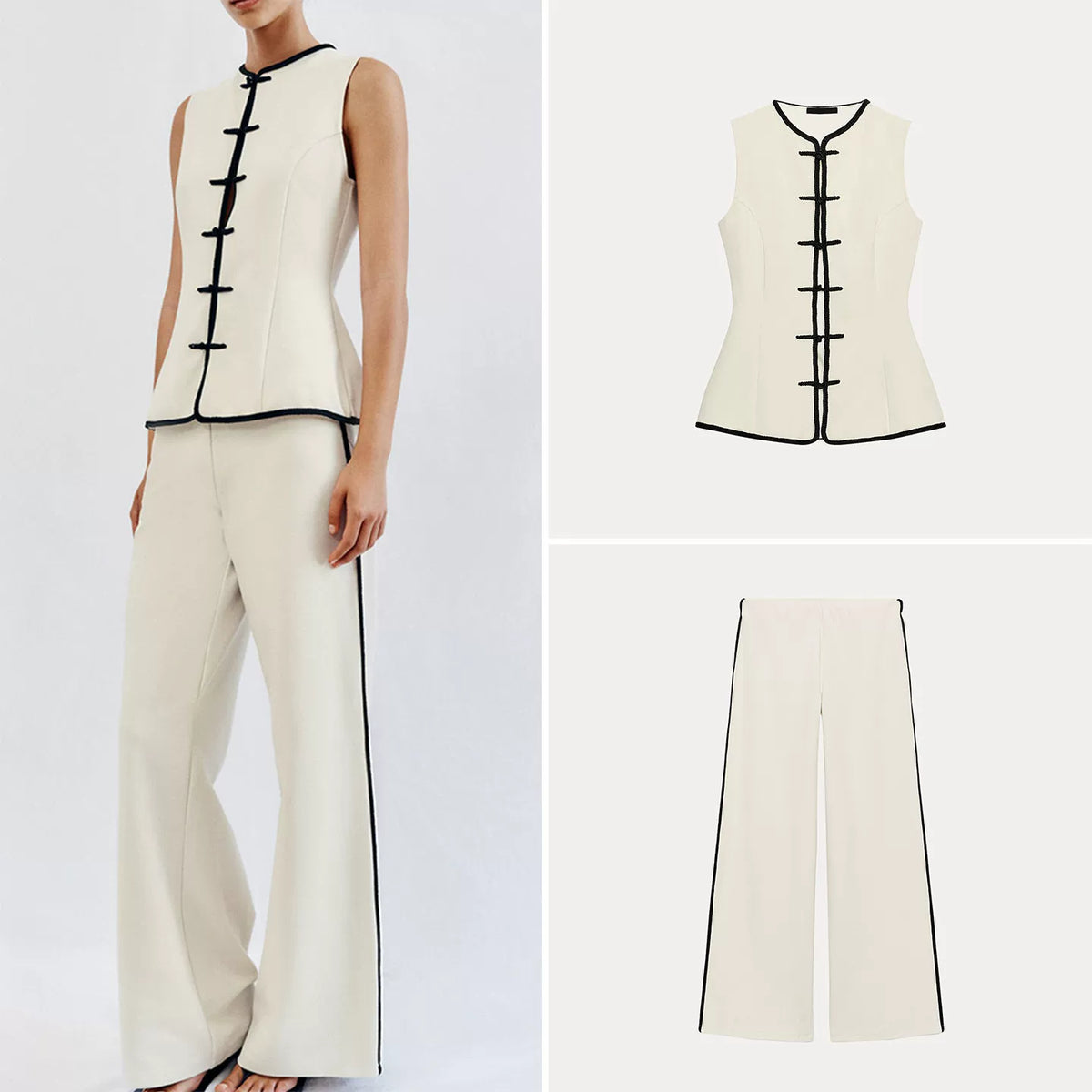 Contrast Trim Sleeveless Top & Trousers Set