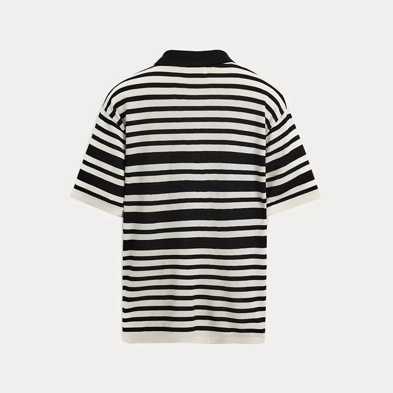 Relaxed Striped Knit Polo Shirt