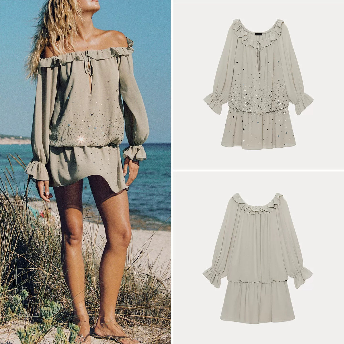 Sheen Long-Sleeve Crew Neck Dress