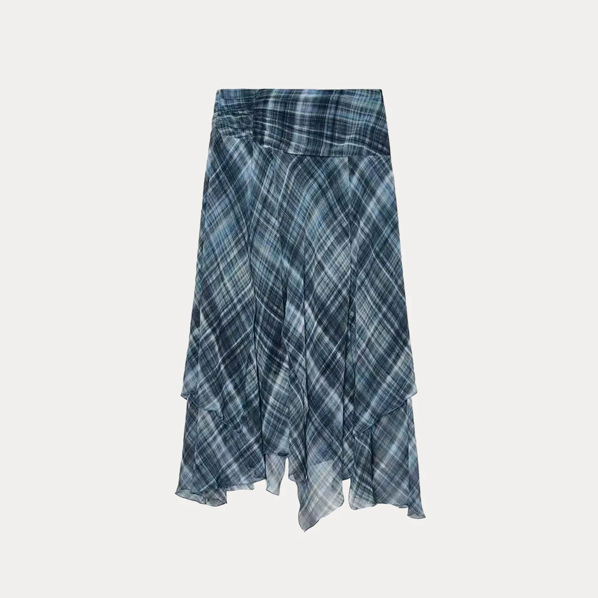 Asymmetric Plaid Midi Skirt