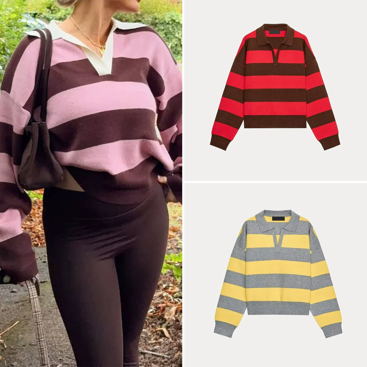 Long-Sleeve Striped Knit Polo