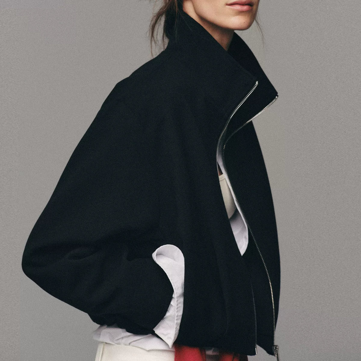 Stand-Collar Zip Bomber Jacket