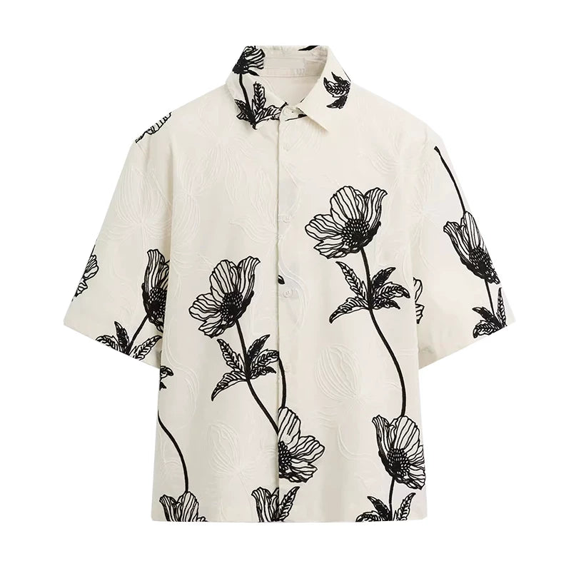 Contrast Embroidered Relaxed Shirt in Beige