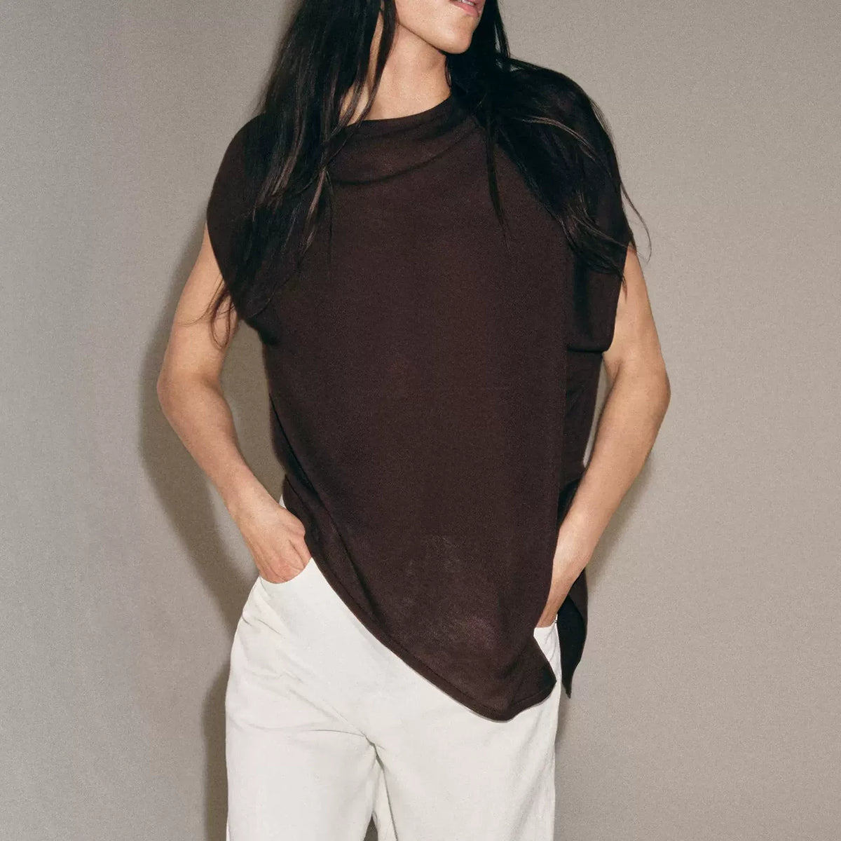 Asymmetric Wide-Sleeve Knit Top