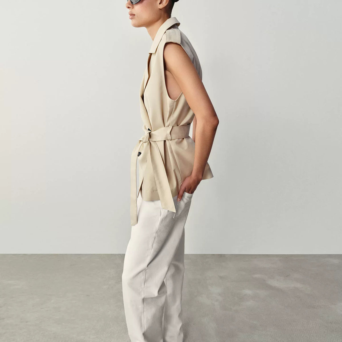 Belted Double-Breasted Collar Vest