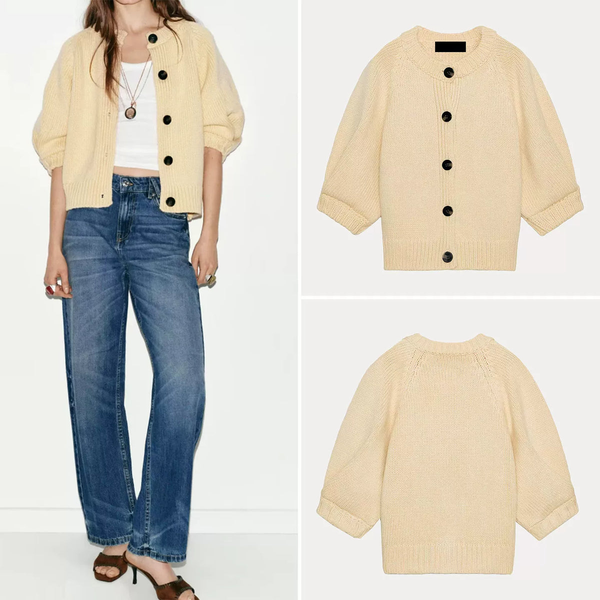 Puff Sleeve Knit Cardigan